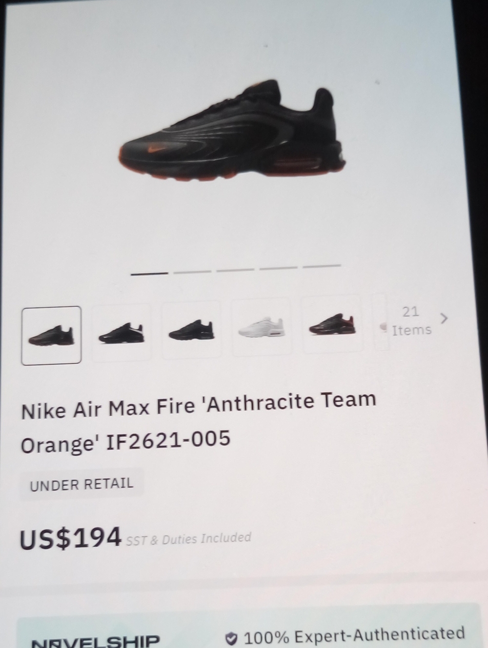 Nike Air Max Fire - Anthracite Team Orange Size 10.5M Item 27